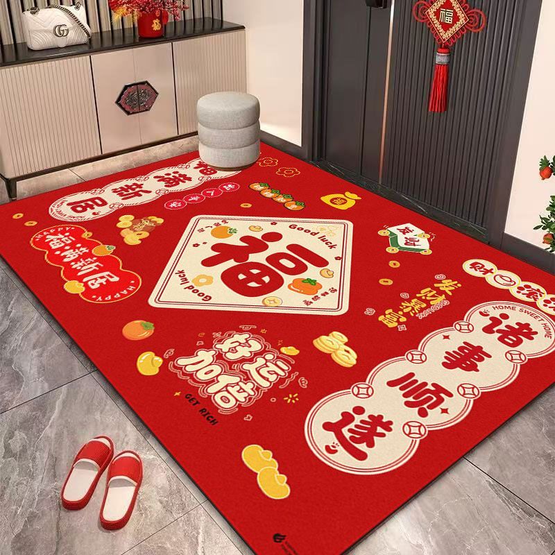 新年喜庆入户门地垫硅藻泥防滑耐脏红色门口进门脚垫家用玄关门垫