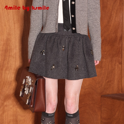 4MILE钉珠羊毛花苞半身裙