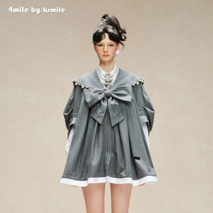 4MILE BY KSMILE 26秋冬新款水手领大蝴蝶结钉珠假两件长袖连衣裙