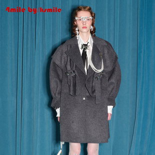 KSMILE 4MILE 灰色披肩绑带结构钉珠羊毛大衣 年货狂欢季