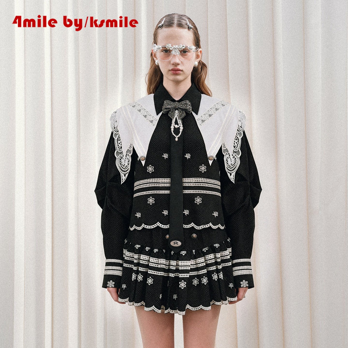 【夏上新】4MILE BY KSMILE 26春夏款双层领波点长袖衬衫套装