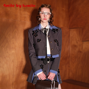 4MILE KSMILE 拼格纹重工钉花短款 学院风 西装 年货狂欢季