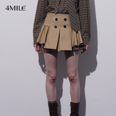4MILE 年货狂欢季 高腰拼接花苞百褶半裙学院风显瘦A字短裙