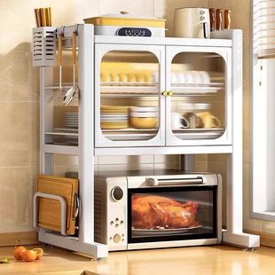 灶台上面的置物架沥水架台面碗筷收纳碗柜放微波炉储物架带柜门