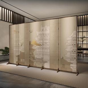 屏风隔断客厅茶室办公室装 现代新中式 饰背景墙定制折屏山水阁楼画