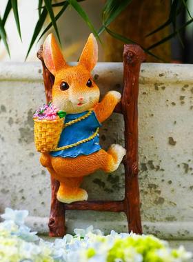 可爱花盆挂件兔子爬梯花园壁挂花架阳台庭院装饰幼儿园造景观摆件