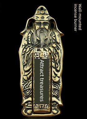 纯黄铜财神爷壁挂式铜炉香炉 炉小型室外门壁挂 挂招财进宝式铜炉