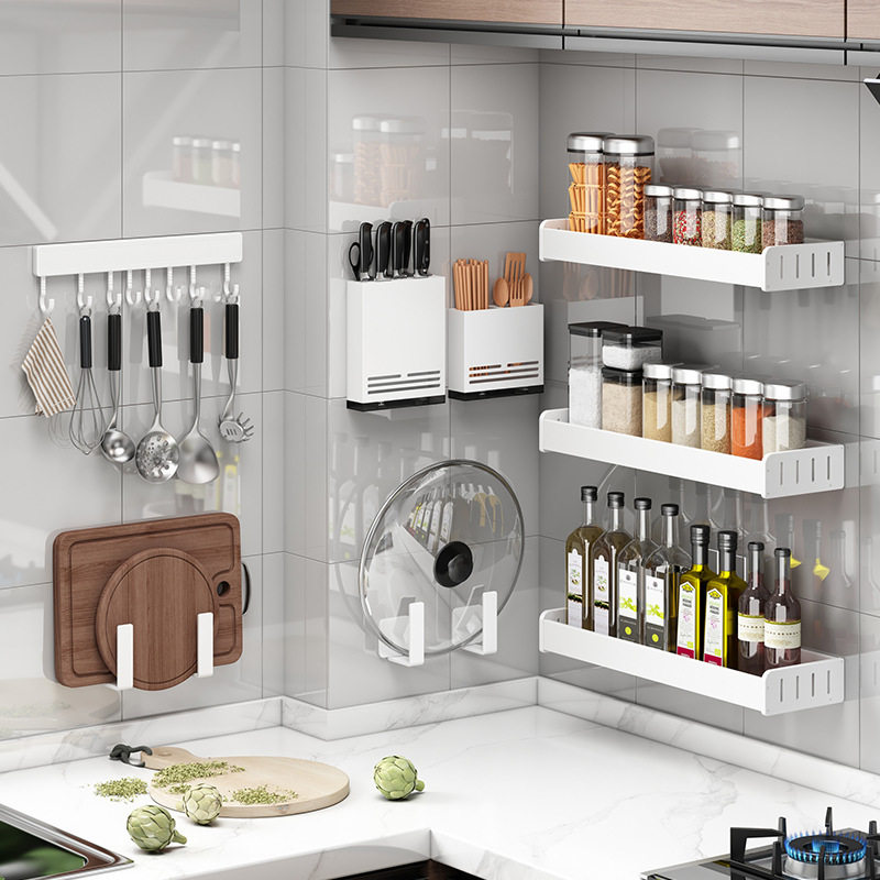 白色厨房置物架免打孔调味料架壁挂式筷子刀架家用多功能收纳挂架,厨房/烹饪用具,调料置物架,淘宝优惠券,粉丝福利购,淘宝优惠卷
