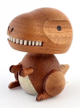 森活木趣车载摇头摆件中控台汽车车内饰品实木木质弹簧恐龙公仔