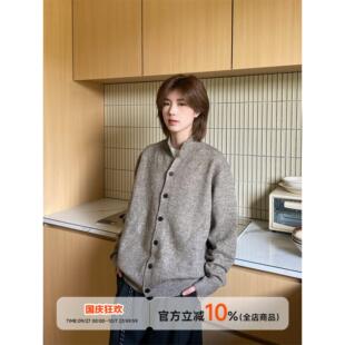 Ja1从不熬夜 老钱风立领毛衣外套男女同款慵懒风宽松显瘦开衫上衣