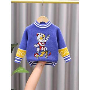 童装男童毛衣2025秋冬装新款儿童套头加绒加厚水貂绒男孩打底衫潮