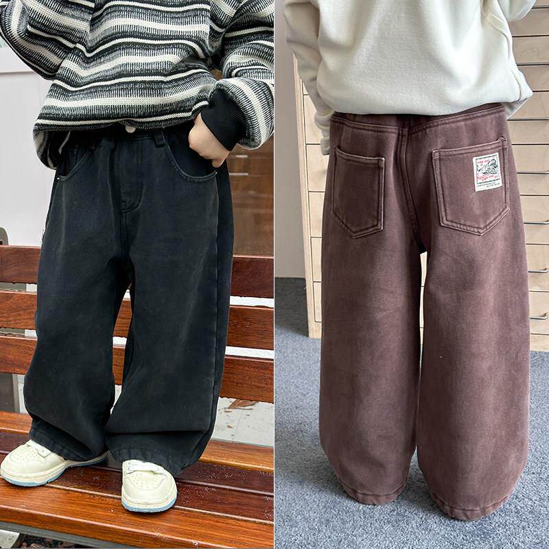 男童加绒休闲裤儿童冬装宝宝加厚奥粒绒一粒扣水洗直筒裤子