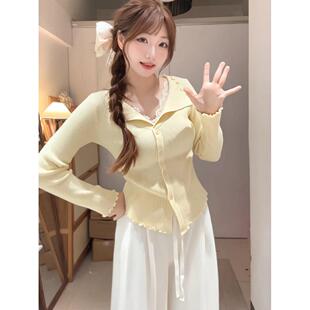 大码胖mm法式V领蕾丝拼接针织打底衫女秋冬季毛衣显瘦高级感上衣