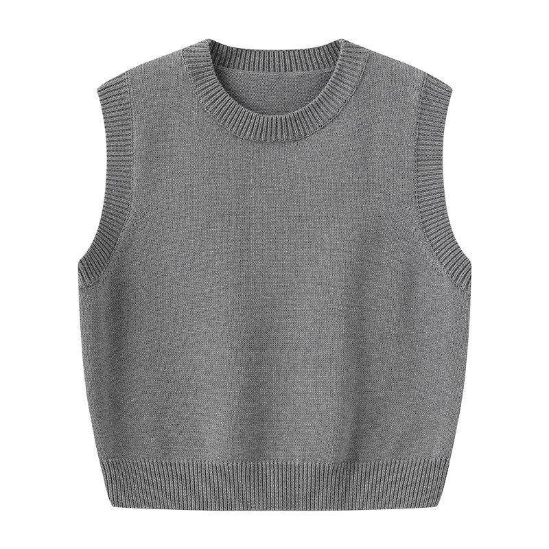 %棉不起球针织马甲女2025年春秋纯棉圆领毛衣背心百搭无袖坎肩