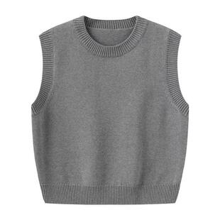 %棉不起球针织马甲女2025年春秋纯棉圆领毛衣背心百搭无袖坎肩