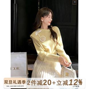 张心子【花蔓千金】甜美翻领毛衣女宽松套头秋冬新款法式长袖上衣