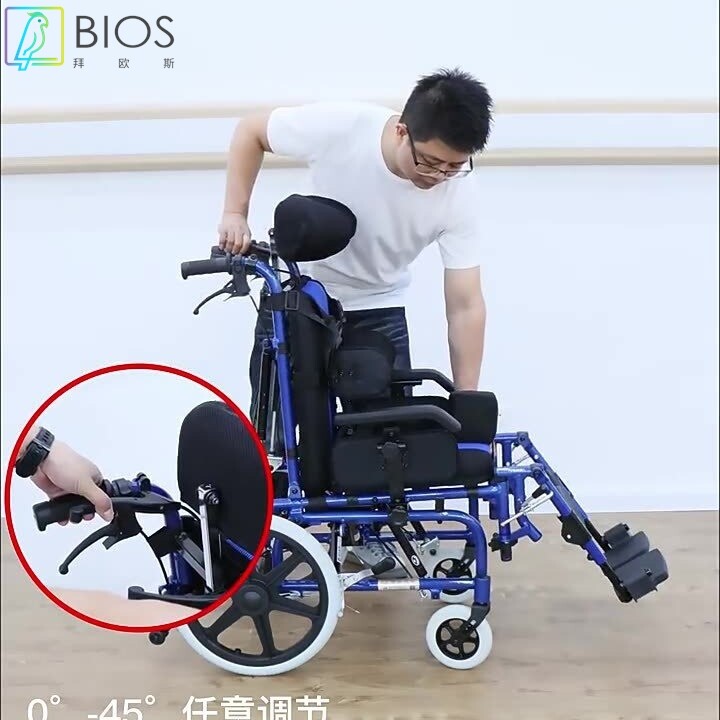 佛山东方儿童轮椅老人瘫痪高靠背可躺式折叠手推车代步车轮椅
