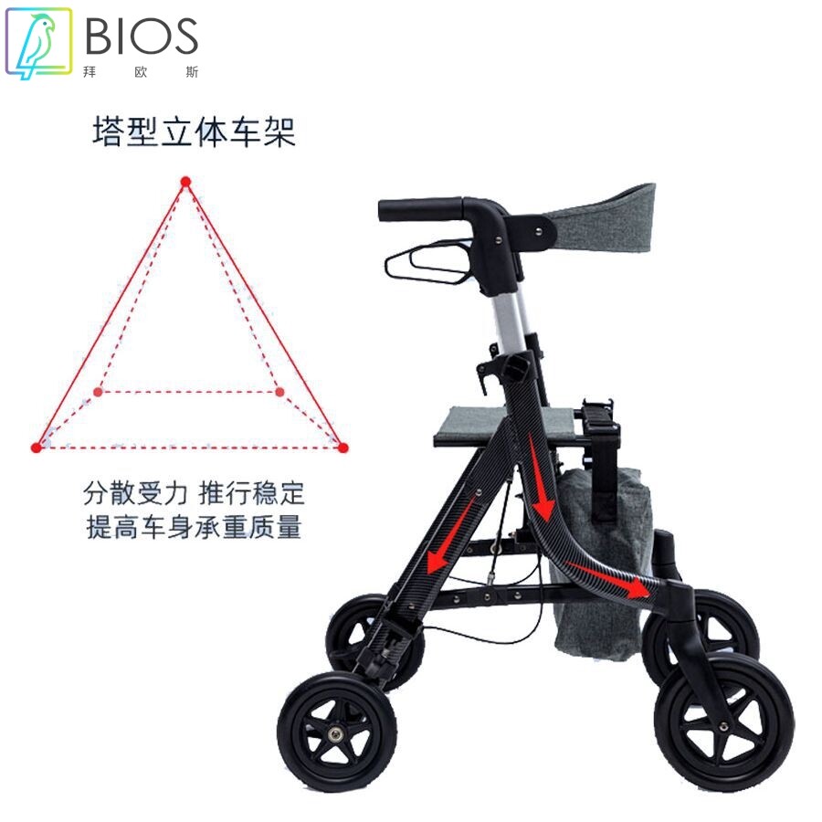 老人助行器多功能折叠轻便学步车老年辅助走路四轮康复轮椅手推车