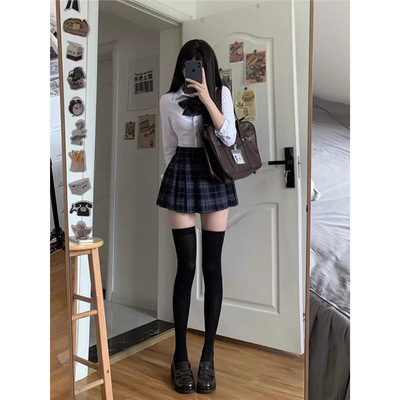原创火星家jk制服裙正版高腰百褶裙女狗短淑格裙收腰衬衫套装秋冬