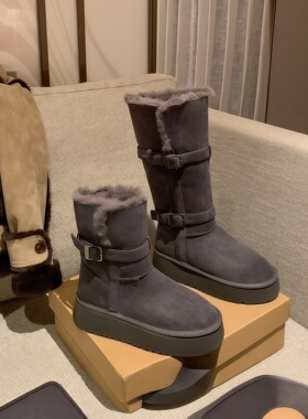 不二橘 灰色厚底雪地靴女2025冬加绒加厚东北雪地棉鞋官方旗舰店