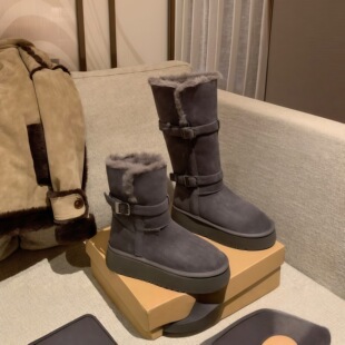 不二橘 灰色厚底雪地靴女2025冬加绒加厚东北雪地棉鞋官方旗舰店