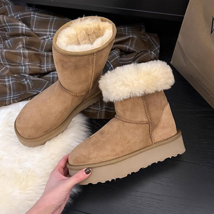 不二橘 2025冬新款皮毛一体厚底增高雪地靴女加绒棉鞋官方旗舰店