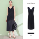 YUNSHUO夏季 2025V领无袖 显瘦连衣裙女士简约黑色优雅长裙569438