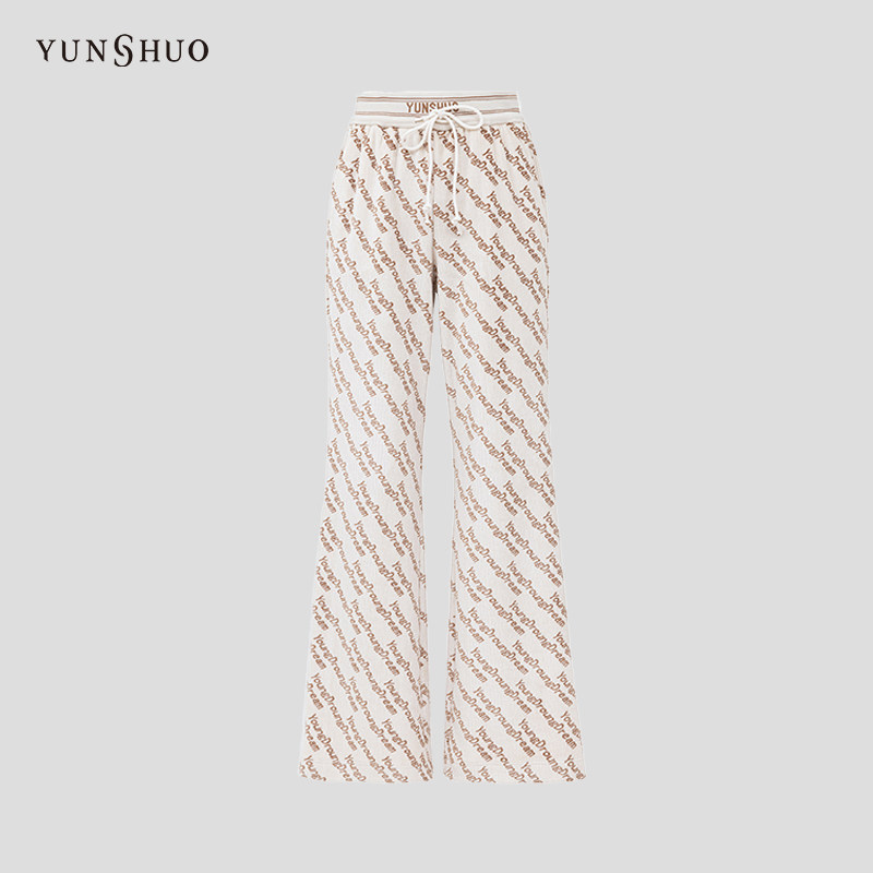 YUNSHUO金丝绒直筒裤女秋冬新款松紧高腰宽松印花休闲裤子198008,女装/女士精品,休闲裤,淘宝优惠券,粉丝福利购,淘宝优惠卷