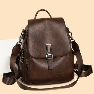 真皮女士双肩包2026新款 复古大容量旅行包女软皮背包轻便百搭 时尚