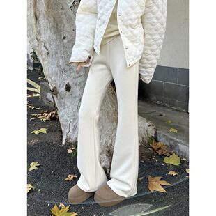 秋冬新品羊绒感糯米喇叭裤女高腰垂感显瘦微喇裤针织加绒白色裤子