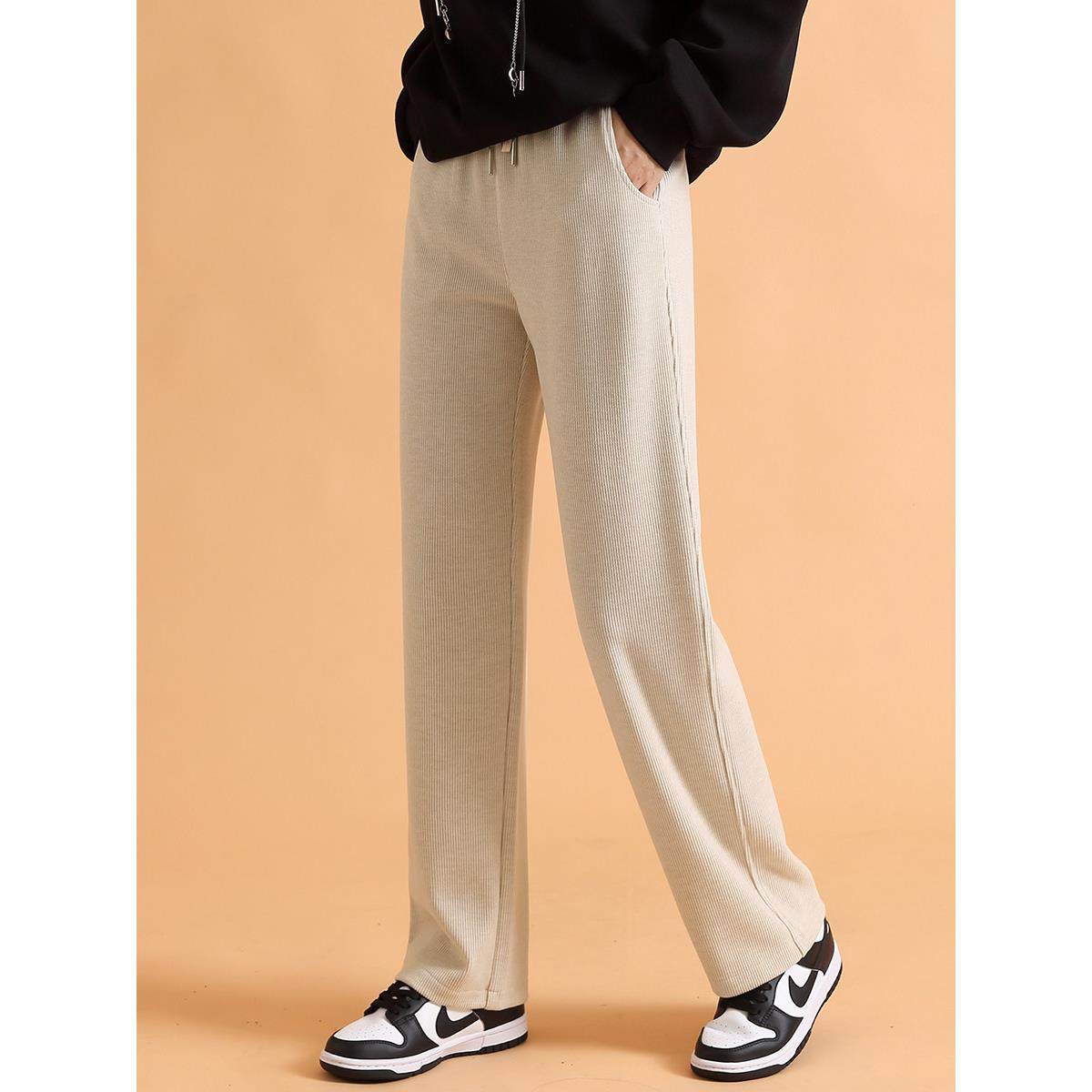 窄版直筒裤女小个子春秋宽松高腰垂感九分运动阔腿裤休闲加绒卫裤