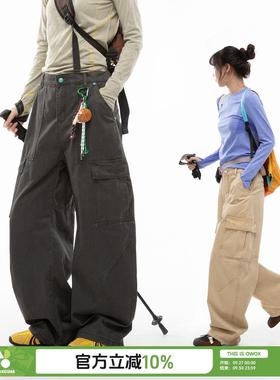 OWOX 山系户外徒步登山大口袋纯棉直筒工装裤男女秋季宽松长裤子