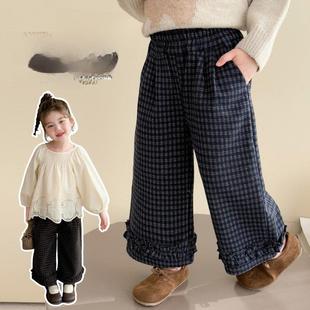 女童裤子春秋季2025新款儿童洋气时髦格子裤女宝宝秋装阔腿长裤潮