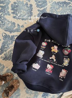 Spring韩国童装2025秋冬新款亲子卡通Kitty连帽加绒外套女童卫衣