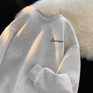 男女童韩范宽松慵懒风圆领卫衣秋冬装中大儿童韩版休闲加绒上衣服