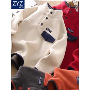 男童冬季新年洋气加绒拜年服2025新款儿童半高领防风保暖酷帅卫衣