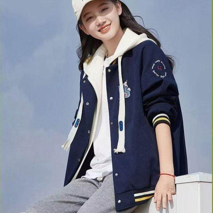 假两件外套卫衣少女春秋新款大童休闲 外衣棒球服初中高中学生上