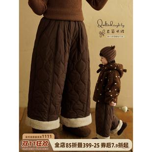 砚台家男童加绒加厚休闲裤2025冬装儿童覆古咖色直筒裤男宝长裤子