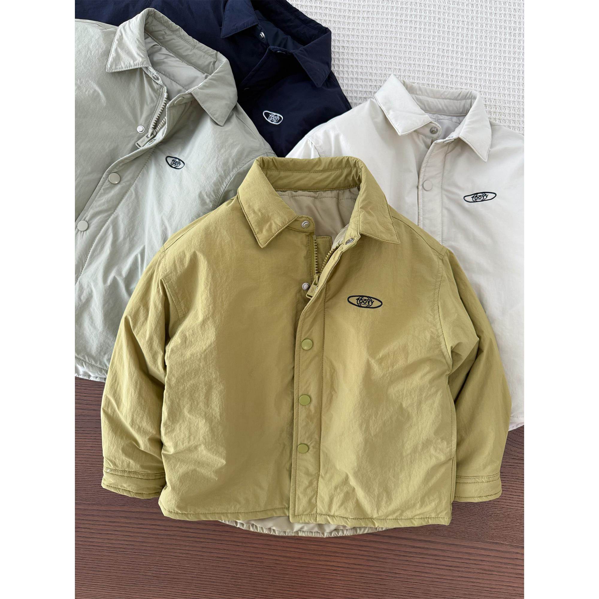 男童夹棉衬衫~中大童保暖内胆小棉袄男孩纯色轻量棉衣棉服棉外套