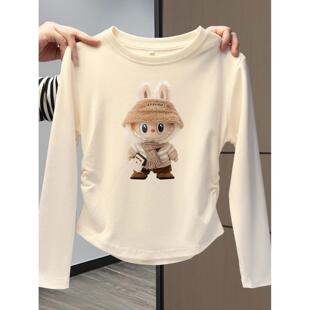 女大童纯棉短款长袖t恤秋装打底衫内搭修身儿童收腰白色上衣春秋