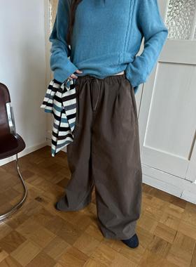 POXFFEE/巧克力色休闲裤长裤女2025新款工装阔腿宽松bf慵懒风裤子