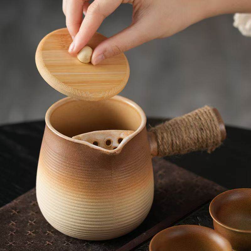 户外烤奶罐创意便捷包包围炉煮茶壶罐罐侧把壶家用粗陶耐高温炭火