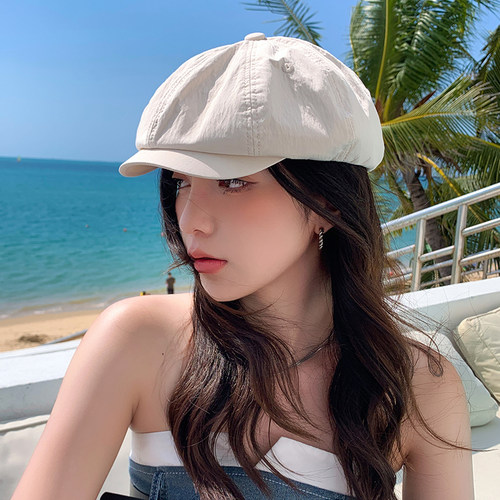 夏季薄款贝雷帽女新款速干透气画家帽显脸小鸭舌前进帽0803e