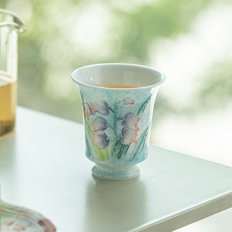 有田烧手绘高脚闻香杯 釉下彩铃兰花荷花桃花彩蝶主人杯陶瓷茶杯,餐饮具,茶杯,淘宝优惠券,粉丝福利购,淘宝优惠卷