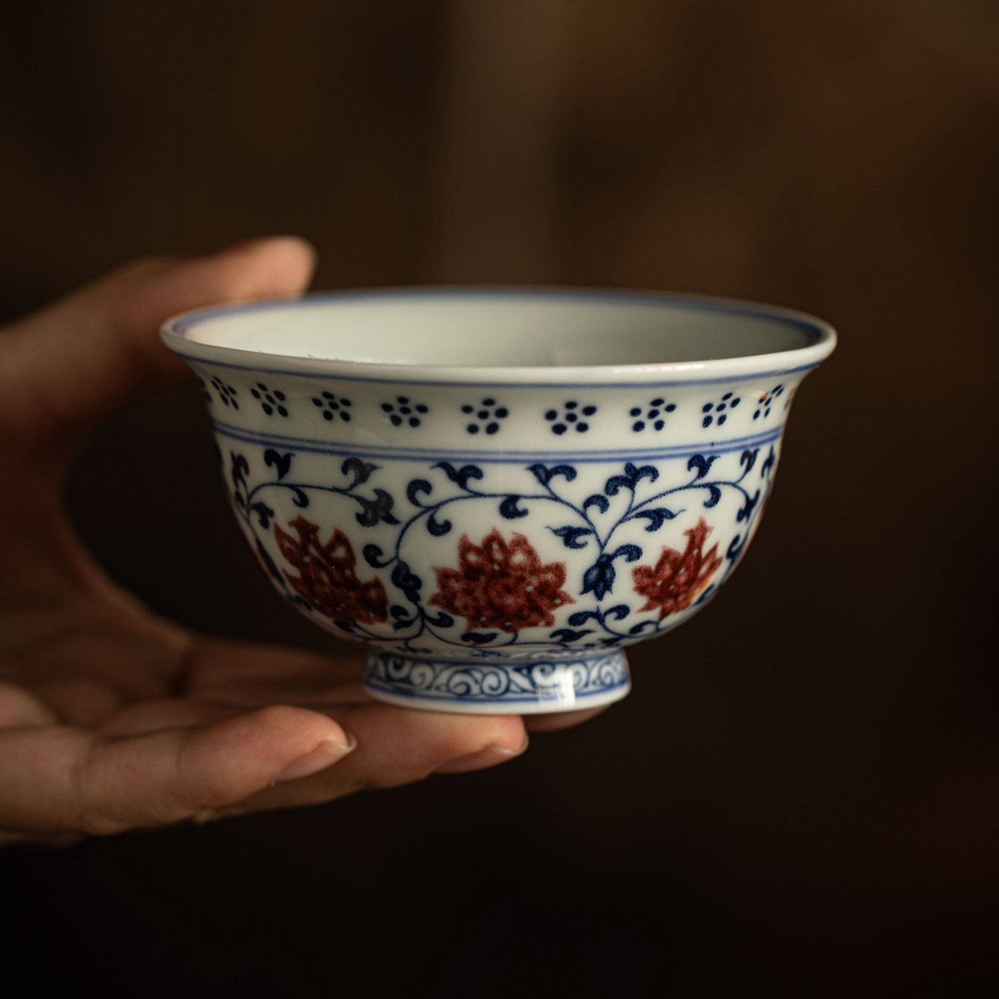 仿明永乐青花釉里红压手杯陶瓷茶具茶杯釉中彩缠枝莲经典主人杯,餐饮具,茶杯,淘宝优惠券,粉丝福利购,淘宝优惠卷