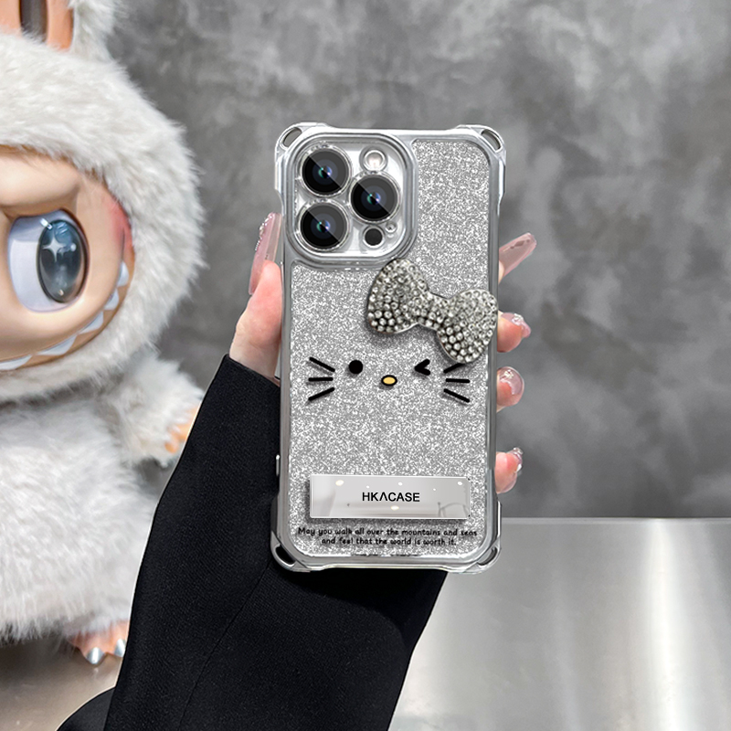 喵咪蝴蝶结全型号适用于苹果手机壳vivo华为OPPO小米保护套iphone16四角挂绳框新款女镜头全包防摔高级创意爆