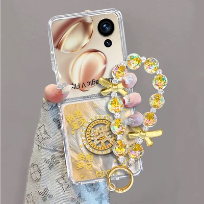 适用于荣耀MagicVFlip手机壳保护套發字转盘折叠羽纱壳ins风简约高级感新款潮镜头全包防摔创意暴富气质个性