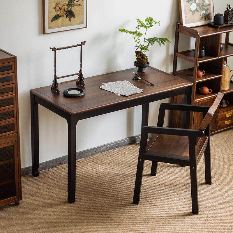 现代新中式乌金木实木书桌家用简约书房家俱办公桌电脑桌单人桌子