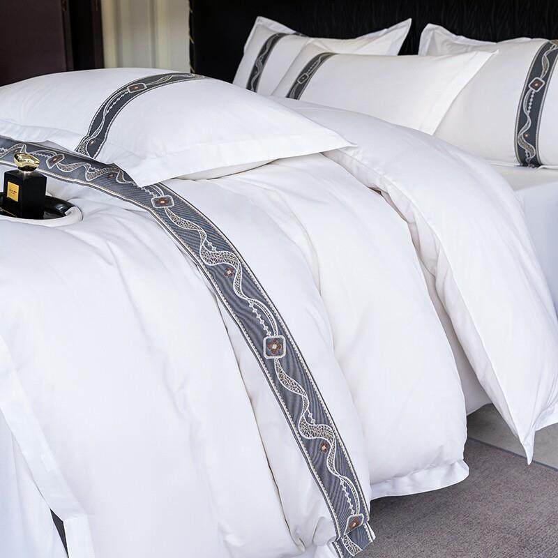 民宿酒店床品四件套宾馆床上用品纯白布草被套床单旅馆三件套专用