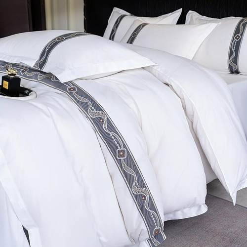 民宿酒店床品四件套宾馆床上用品纯白布草被套床单旅馆三件套专用